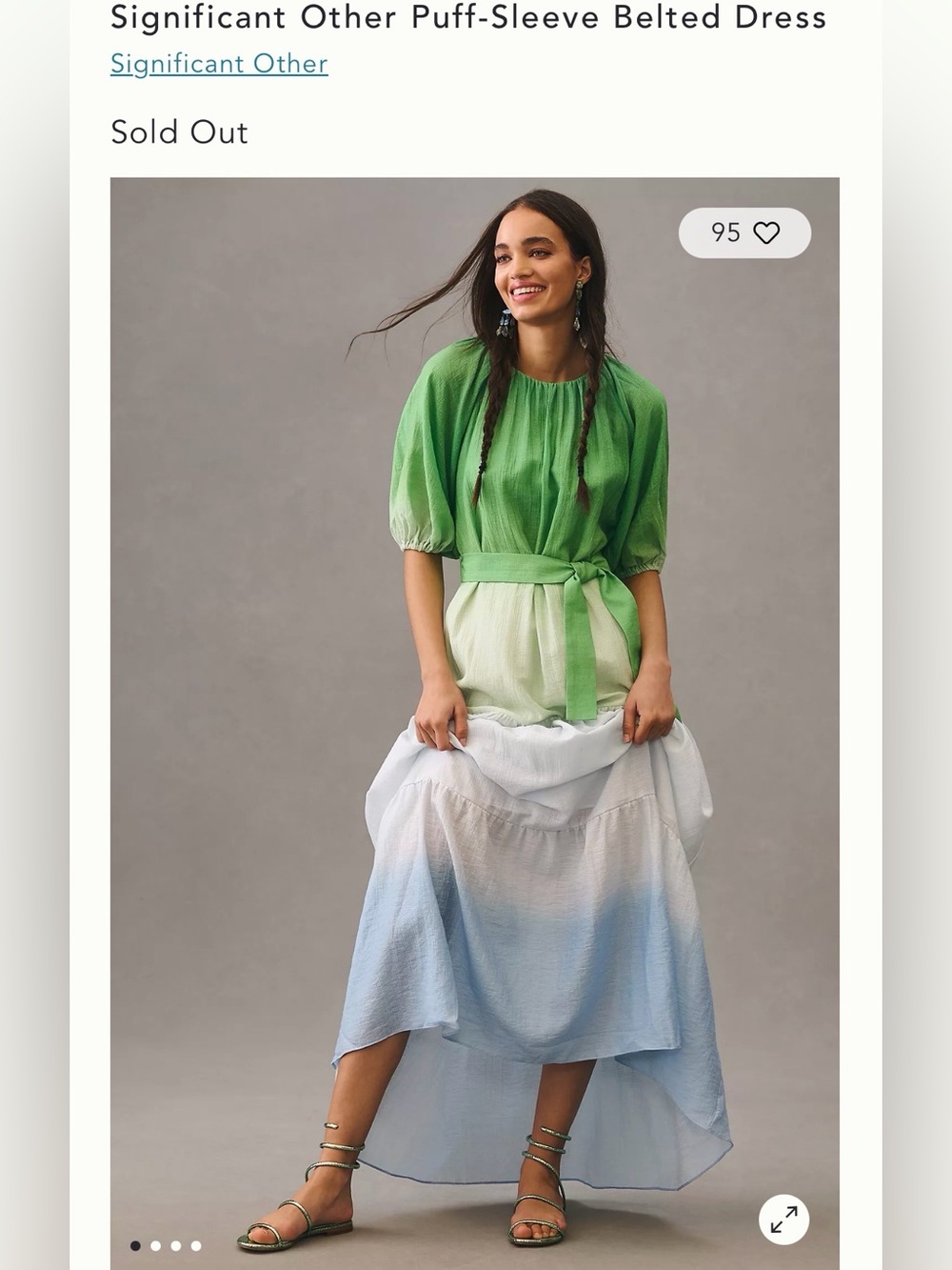 NWOT Significant Other Puff-Sleeve Belted ombre Dress